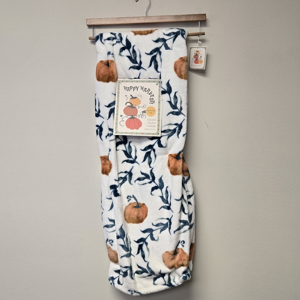 Happy Harvest Pumpkin Vines Velvet Plush Throw Blanket